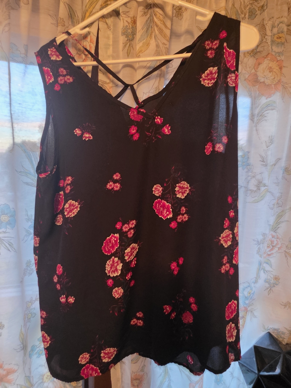 Maurices Black Floral Crisscross-Back Camisole